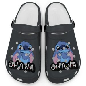 Cute Ohana Stitch Charm Graphite Clogs For Kids And Adults