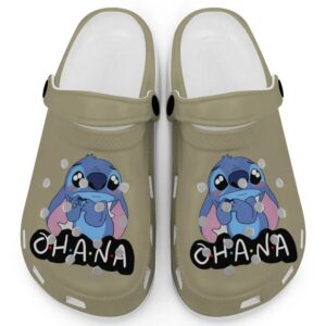 Cute Ohana Stitch Khaki Clogs For Kids And Adults