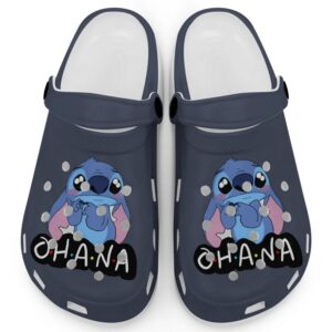 Cute Ohana Stitch Navy Clogs For Kids And Adults
