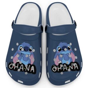 Cute Ohana Stitch True Navy Clogs For Kids And Adults