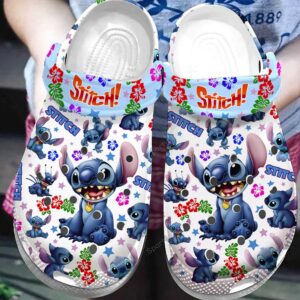Cute Stitch And Stitch Pattern White Clogs For Kids And Adults