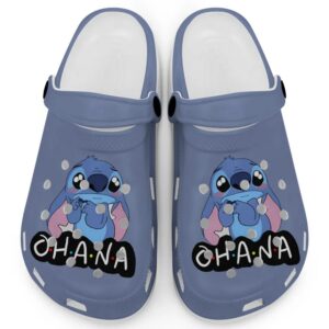 Cute Ohana Stitch Wash Denim Clogs For Kids And Adults