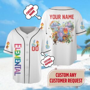 Personalized Elemental Mickey Head Jersey - Unique Cartoon Family Trip Shirt Magic Kingdom & Ember Wade Design