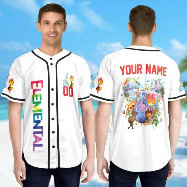 Personalized Elemental Mickey Head Jersey – Unique Cartoon Family Trip Shirt Magic Kingdom & Ember Wade Design