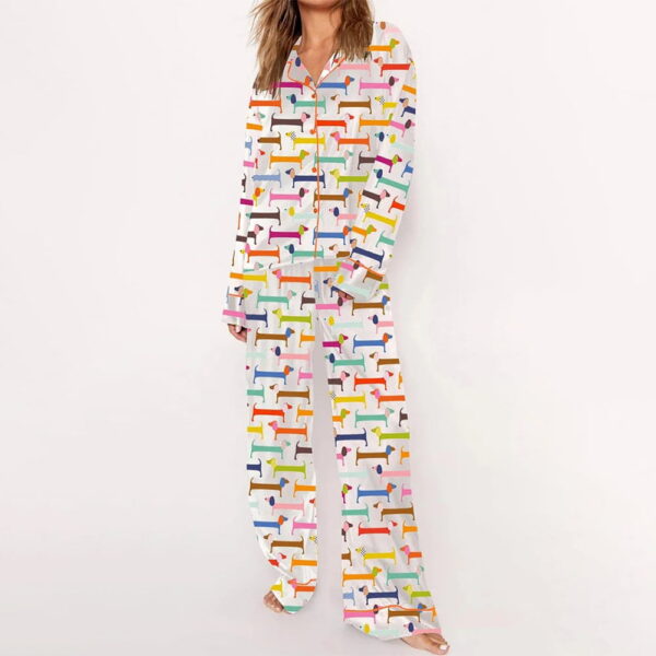 Women’s Watercolor Dachshund Long Sleeve Pajama Set Gift for Women
