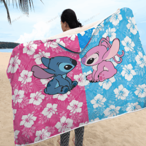 Stitch Valentine’s Day Hooded Blanket Gift for Men Women