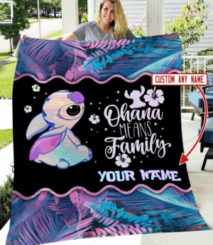 Stitch Ohana Means Family Personalized Fleece Blanket Gift for Men Women