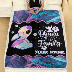 Stitch Ohana Means Family Personalized Fleece Blanket Gift for Men Women 3