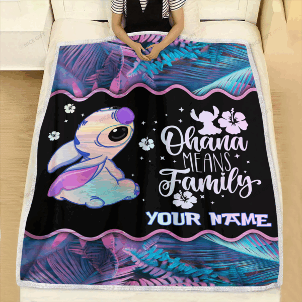 Stitch Ohana Means Family Personalized Fleece Blanket Gift for Men Women