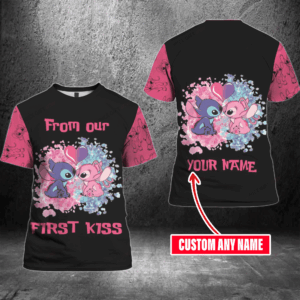 Create Lasting Memories with Our Stitch From Our First Kiss Personalized 3D T-shirt - Perfect All Over Print Shirt for Men and Women