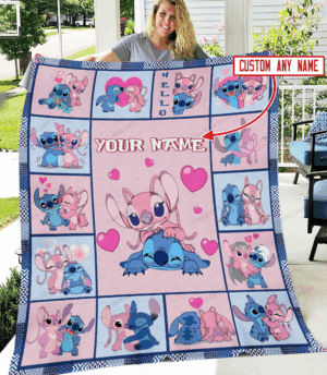 Stitch Valentine Personalized Fleece Blanket Gift for Men Women