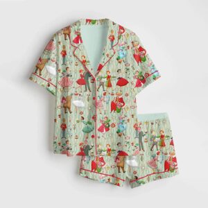 1950s Retro Vintage Christmas Satin Pajama Set Gift for Women