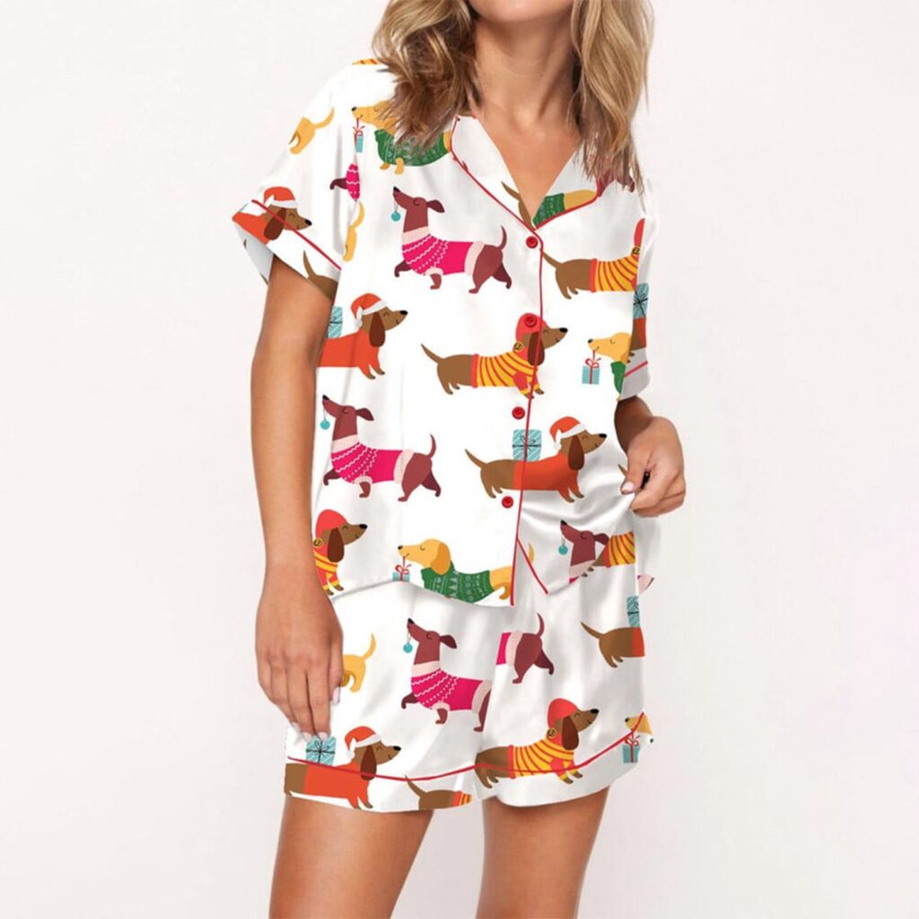 Christmas Festive Dachshund Satin Pajama Set Gift for Women Christmas Festive Dachshund Satin Pajama Set Gift for Women