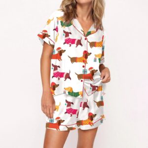 Christmas Festive Dachshund Satin Pajama Set Gift for Women