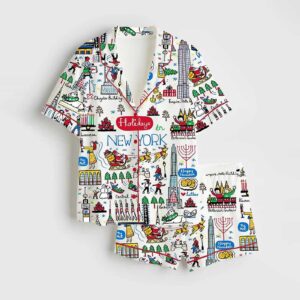 Christmas Holidays In New York Short Sleeve Satin Pajama Set Gift for Women
