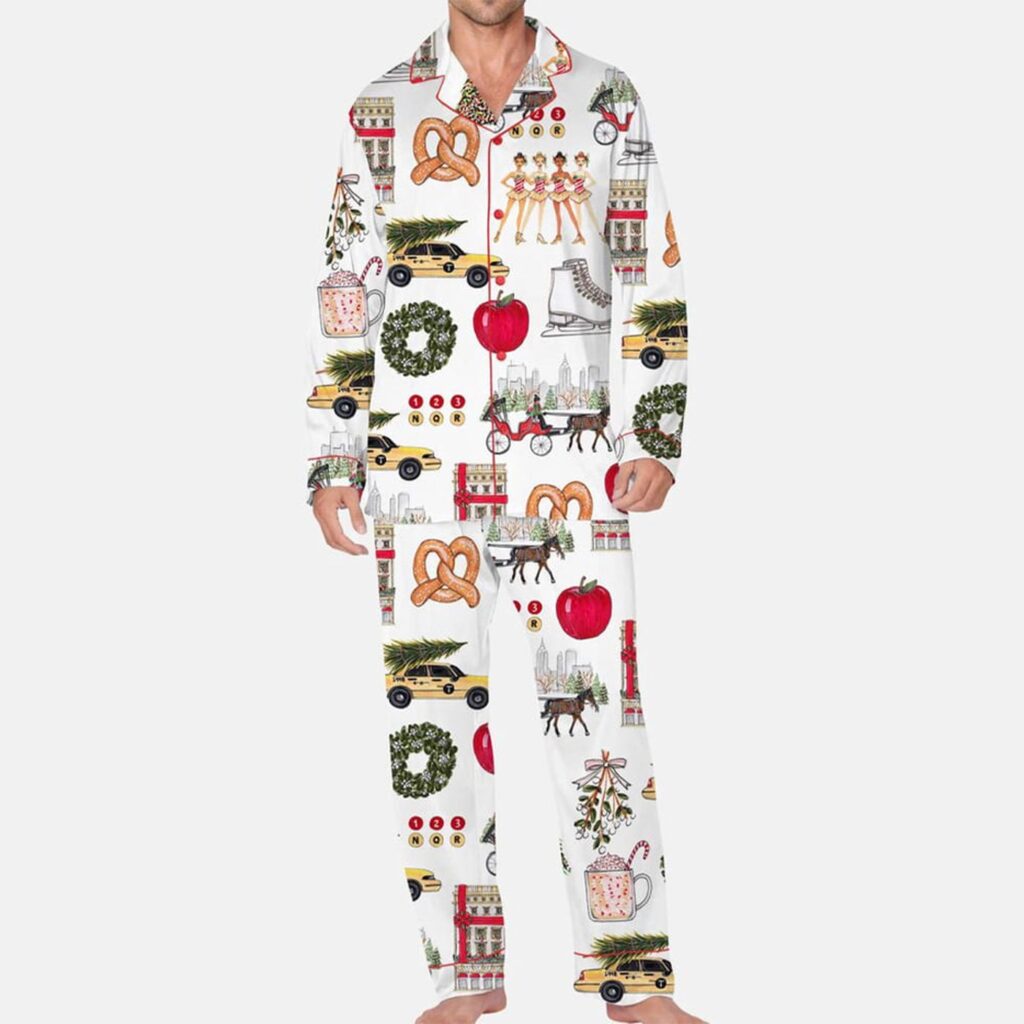 Christmas In New York Satin Pajama Set Gift for Women For Men Christmas In New York Satin Pajama Set Gift for Women For Men
