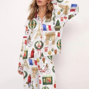 Christmas Paris Satin Pajama Set Gift for Women