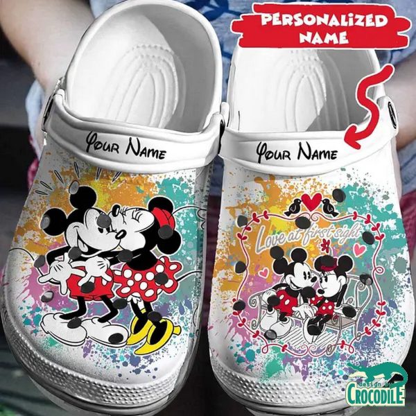 Custom Name Love At The Firt Sight Mickey And Minnie Colorful Clogs For Men Women