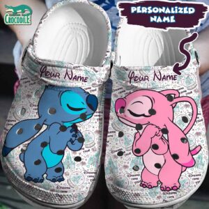 Custom Name Missing Stitch And Angel White With Dream Cattle Clogs For Kids & Adults