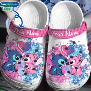 Custom Name Shyness Kiss Stitch And Angel Clogs For Kids & Adults