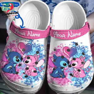 Custom Name Shyness Kiss Stitch And Angel Clogs For Kids & Adults