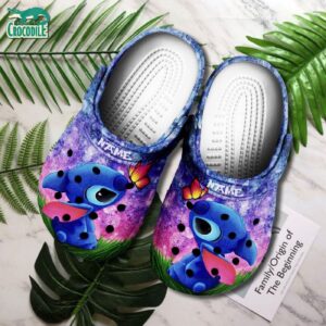 Custom Name Stitch And Little Butterfly Galaxy Clogs For Kids & Adults