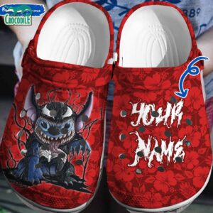 Custom Name Venom Stitch Red With Flower Clogs For Kids & Adults