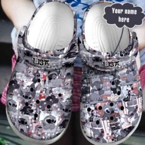Custome Name Comic Stitch Gray Clogs For Kids & Adults