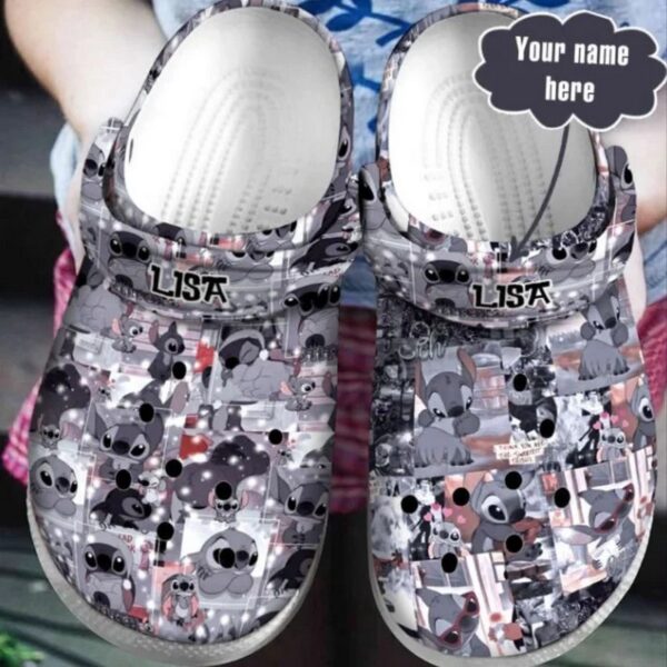 Custome Name Comic Stitch Gray Clogs For Kids & Adults