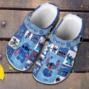 Custome Name Emotion Status Stitch Blue Clogs For Kids & Adults