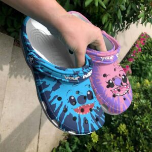 Custome Name Funny Face Stitch And Angle Blue Pink Clogs For Kids & Adults
