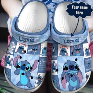 Custome Name Happy Stitch And Sadness Stitch Blue Clogs For Kids & Adults