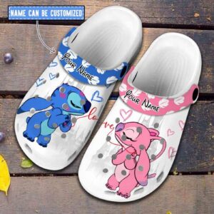 Custome Name Love Line Stitch And Angle White Clogs For Kids & Adults