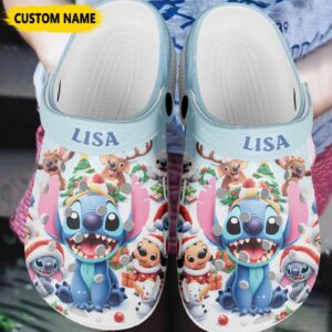 Custome Name Merry Christmas Stitch And Friends Clogs For Kids & Adults