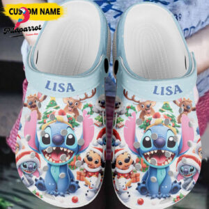 Custome Name Merry Christmas Stitch And Friends Clogs For Kids & Adults