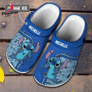 Custome Name Nauhgty Stitch Blue And Pastel Clogs For Kids & Adults