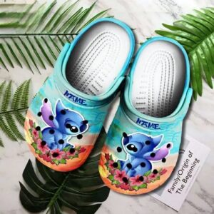 Custome Name Stitch And Little Flowers Clogs For Kids & Adults