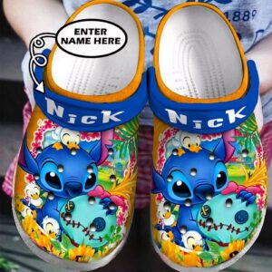 Custome Name Stitch And Scrump And Little Ducks Clogs For Kids & Adults