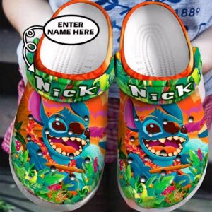 Custome Name Stitch Discover Tropical Forest Clogs For Kids & Adults
