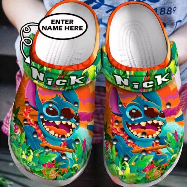 Custome Name Stitch Discover Tropical Forest Clogs For Kids & Adults