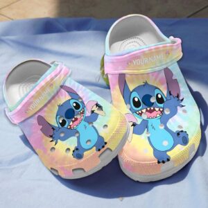 Customized Funny Stitch Loves Cream With Colorful Tie Dye Pattern Clogs