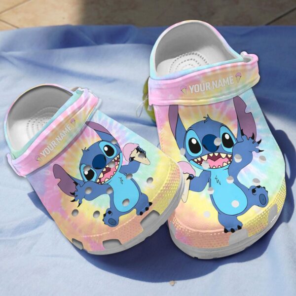 Customized Funny Stitch Loves Cream With Colorful Tie Dye Pattern Clogs