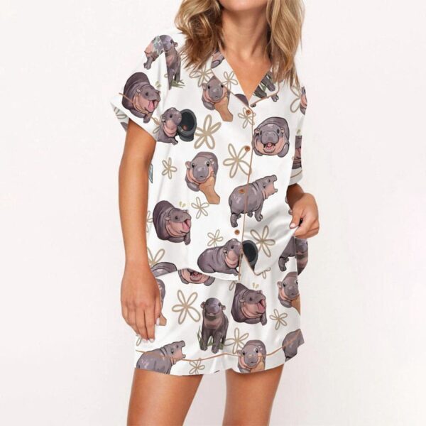 Cute Moo Deng Satin Pajama Set Gift for Women