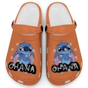 Cute Ohana Stitch Burn Orange Clogs For Kids And Adults