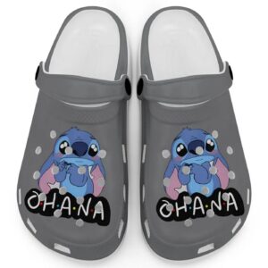 Cute Ohana Stitch Grey Clogs For Kids And Adults