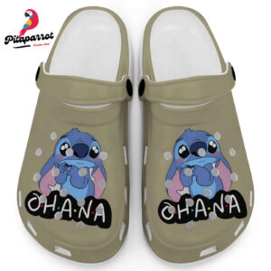 Cute Ohana Stitch Khaki Clogs For Kids And Adults