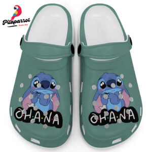 Cute Ohana Stitch Light Green Clogs For Kids And Adults