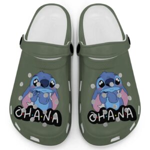 Cute Ohana Stitch Moss Clogs For Kids And Adults