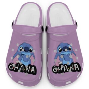 Cute Ohana Stitch Mystic Orchid Clogs For Kids And Adults