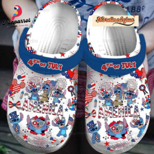 Cute Stitch America 4th Of July White Clogs For Kids And Adults